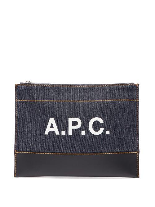 Matchesfashion.com A.p.c. - Axel Leather And Denim Pouch - Mens - Navy
