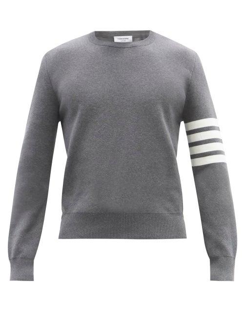 Mens Rtw Thom Browne - Four-bar Intarsia Cotton Sweater - Mens - Grey