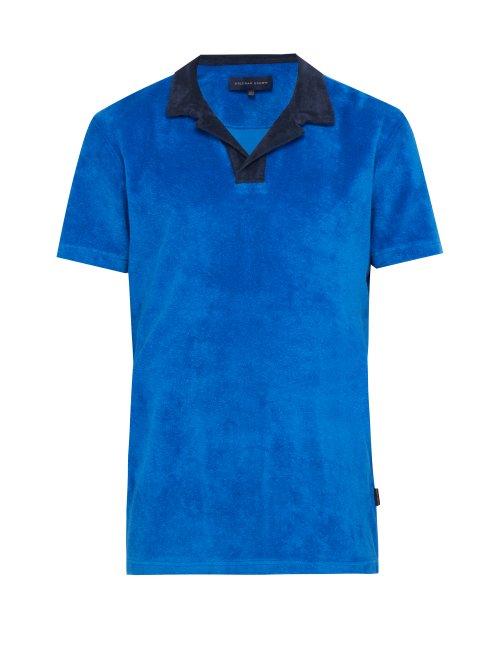 Matchesfashion.com Orlebar Brown - Contrast Collar Cotton Terry Polo Shirt - Mens - Blue