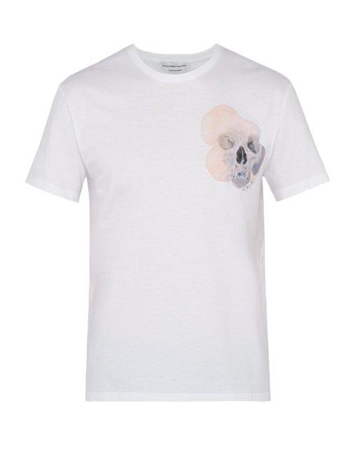 Matchesfashion.com Alexander Mcqueen - Skull Motif Cotton T Shirt - Mens - White Multi