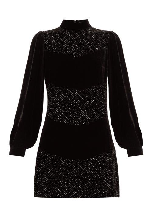 Matchesfashion.com Raquel Diniz - Chloe Crystal Embellished Velvet Mini Dress - Womens - Black Silver