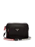 Matchesfashion.com Prada - New Vela Mini Studded Nylon Cross Body Bag - Womens - Black Red