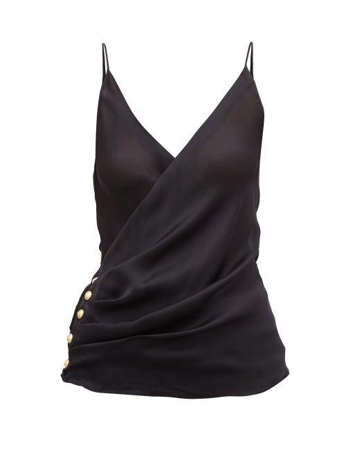 Matchesfashion.com Balmain - Wrap Effect Silk Camisole Top - Womens - Black