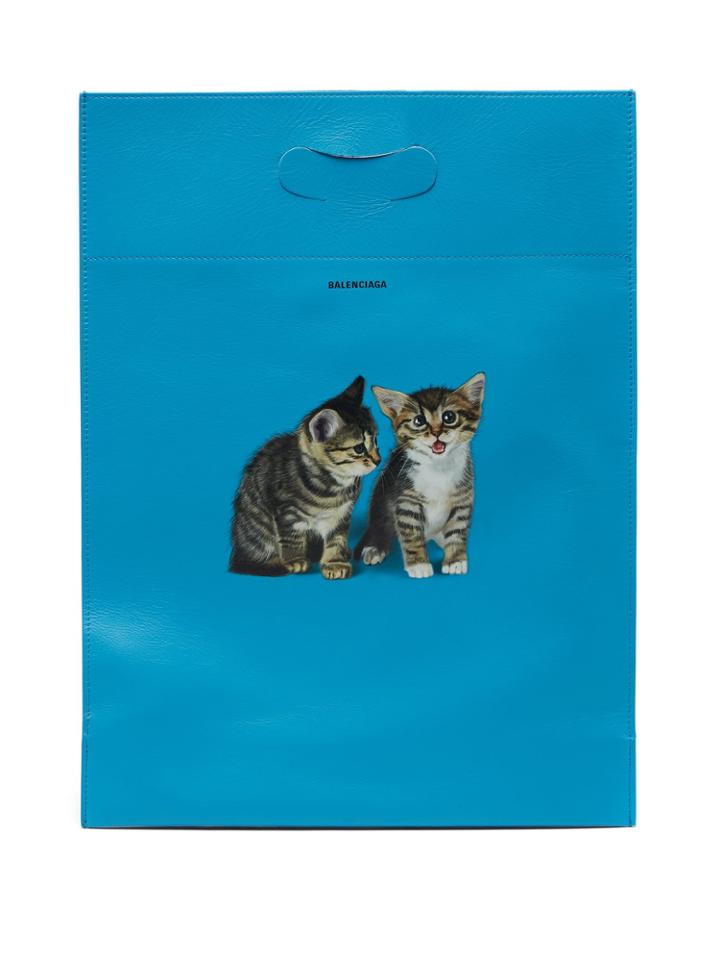 Balenciaga Kitten-print Leather Tote Bag