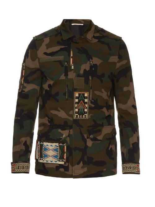 Valentino Bead-embellished Camouflage-print Cotton Jacket