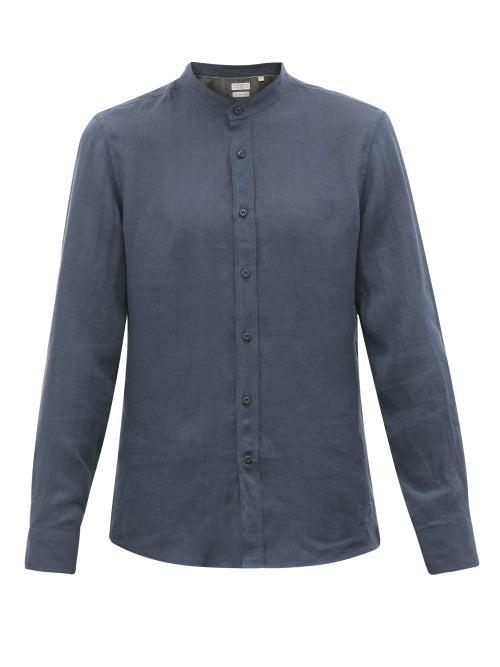 Matchesfashion.com Brunello Cucinelli - Stand-collar Muslin Shirt - Mens - Navy