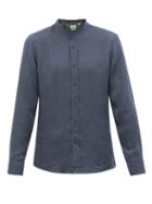Matchesfashion.com Brunello Cucinelli - Stand-collar Muslin Shirt - Mens - Navy