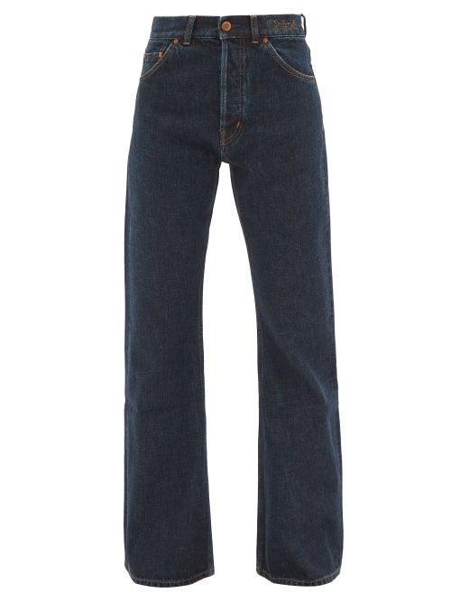 Chlo - Logo-embroidered Flared Jeans - Womens - Dark Denim