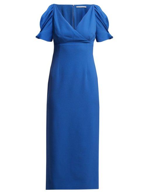 Matchesfashion.com Emilia Wickstead - Karinette V Neck Midi Dress - Womens - Blue