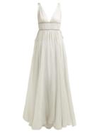 Matchesfashion.com Maria Lucia Hohan - Sage Crystal Embellished Silk Gown - Womens - Silver