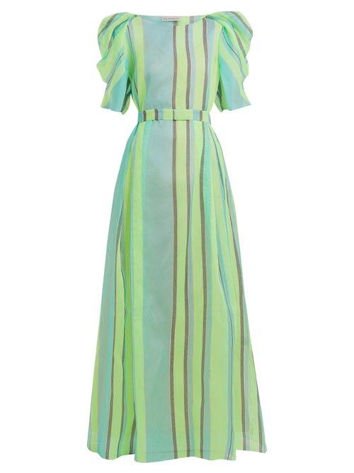 Matchesfashion.com Vika Gazinskaya - Puff Sleeved Striped Organza Gown - Womens - Green