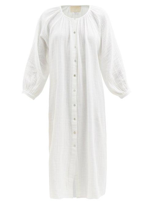 Anaak - Laila Balloon-sleeve Cotton-voile Midi Dress - Womens - Off White