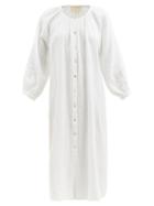 Anaak - Laila Balloon-sleeve Cotton-voile Midi Dress - Womens - Off White