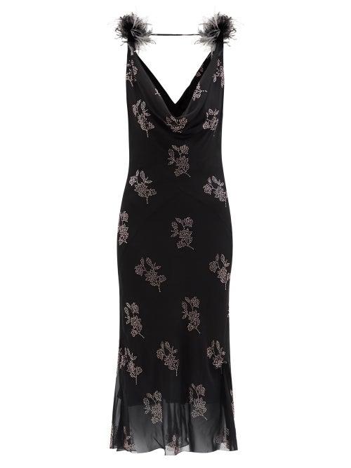 16arlington - Adwa Floral-crystal And Feather-trim Crepe Dress - Womens - Black Pink