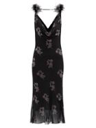 16arlington - Adwa Floral-crystal And Feather-trim Crepe Dress - Womens - Black Pink