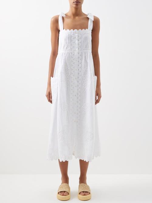 Juliet Dunn - Tie-shoulder Cotton-poplin Midi Dress - Womens - White