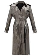 Matchesfashion.com Norma Kamali - Double-breasted Metallic-jersey Trench Coat - Womens - Silver
