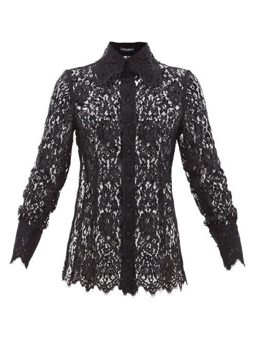 Dolce & Gabbana - Point-collar Lace Shirt - Womens - Black