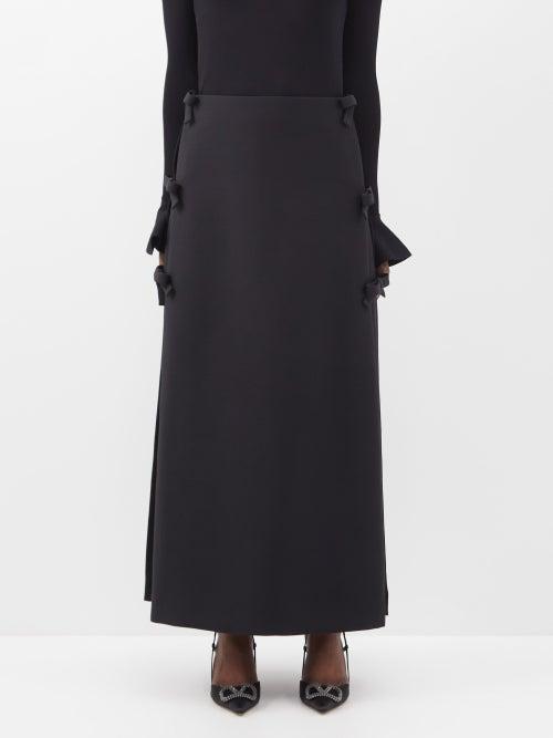 Valentino - Crepe Couture Bow-appliqu Wool-blend Skirt - Womens - Black