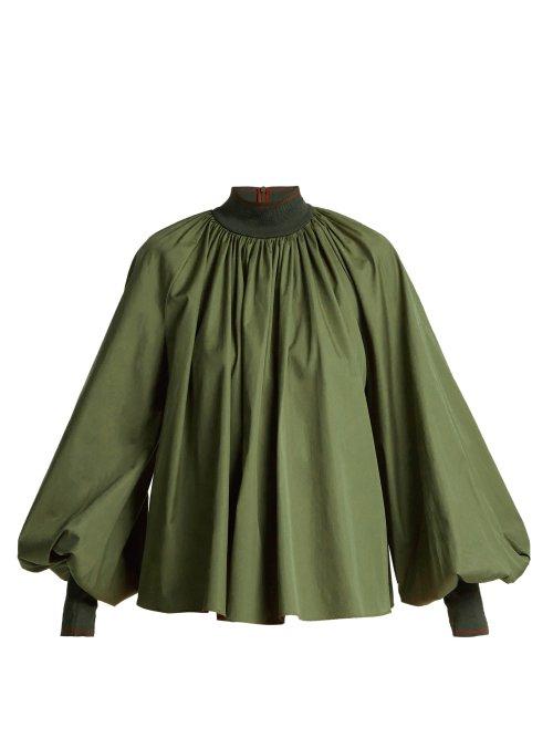 Matchesfashion.com Roksanda - Madora Balloon Sleeve Cotton Top - Womens - Dark Green