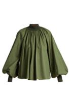 Matchesfashion.com Roksanda - Madora Balloon Sleeve Cotton Top - Womens - Dark Green