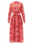 Matchesfashion.com Saloni - Inez Phoenix-print Cotton-blend Shirt Dress - Womens - Red White
