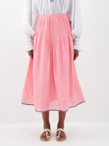 Thierry Colson - Verde Pintucked Cotton Midi Skirt - Womens - Pink