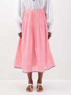 Thierry Colson - Verde Pintucked Cotton Midi Skirt - Womens - Pink