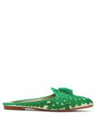Matchesfashion.com Aquazzura - Fez Floral Embroidered Twill Backless Loafers - Womens - Green