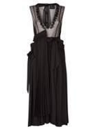 Simone Rocha - Beaded Pleated-panel Mesh Midi Dress - Womens - Black