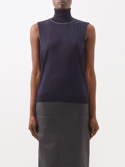 Maison Margiela - Four Stitches Roll-neck Wool Sweater Vest - Womens - Navy
