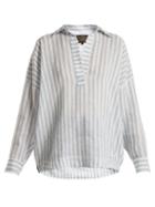 Matchesfashion.com Vivienne Westwood Anglomania - Vault V Neck Cotton Shirt - Womens - Blue White