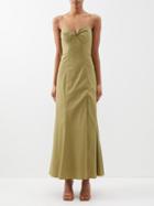 Staud - Nataly Sweetheart-neck Cotton-blend Midi Dress - Womens - Khaki