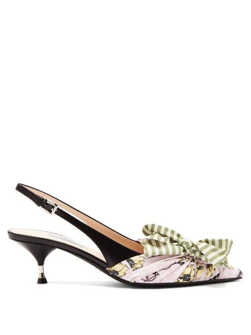 Matchesfashion.com Prada - Bow Trim Slingback Leather Pumps - Womens - Green Multi