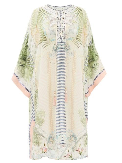 Matchesfashion.com Camilla - Beach Shack-print Lace-up Silk Kaftan - Womens - White Print