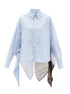 Matchesfashion.com Mm6 Maison Margiela - Cloud-print Handkerchief-hem Cotton Shirt - Womens - Blue