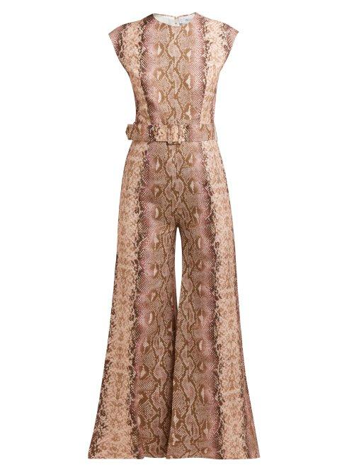 Matchesfashion.com Emilia Wickstead - Barbara Python Print Cropped Leg Jumpsuit - Womens - Pink Print