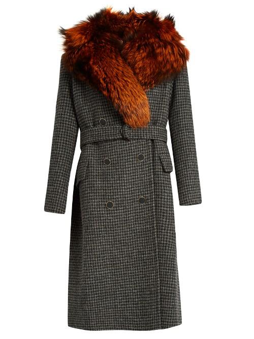 Hillier Bartley Detachable Fur-collar Checked Coat