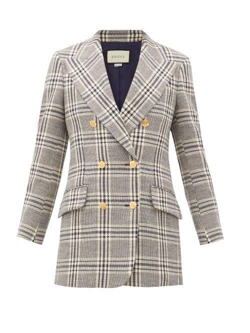 Matchesfashion.com Gucci - Checked Wool-blend Double-breasted Blazer - Womens - Blue White