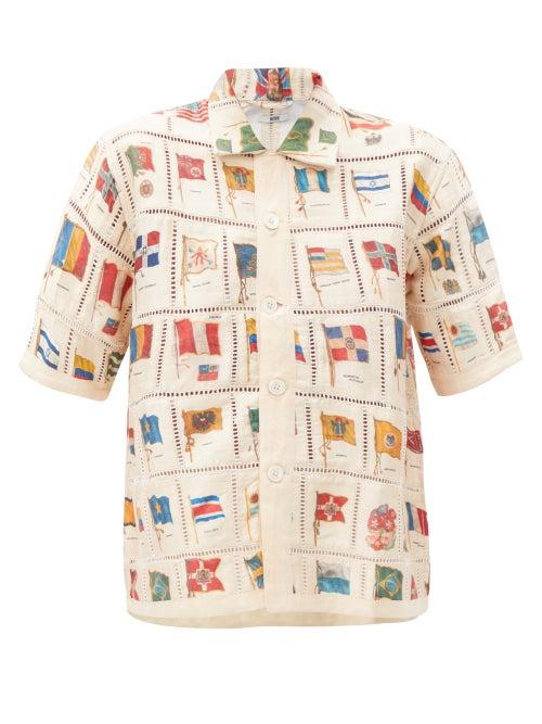 Matchesfashion.com Bode - Tobacco Flag-print Patchwork Silk-blend Shirt - Womens - Multi
