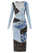 Matchesfashion.com Preen By Thornton Bregazzi - Jun Patchwork Floral-print Crepe Dress - Womens - Blue Multi