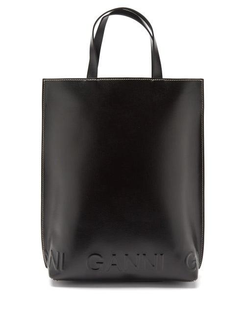 Ganni - Logo-embossed Recycled-leather Tote Bag - Womens - Black