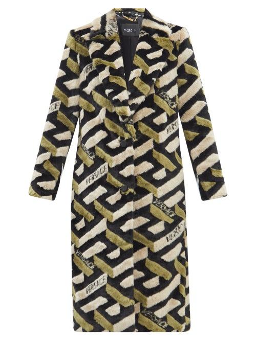 Versace - La Greca-monogram Faux-fur Coat - Womens - Brown