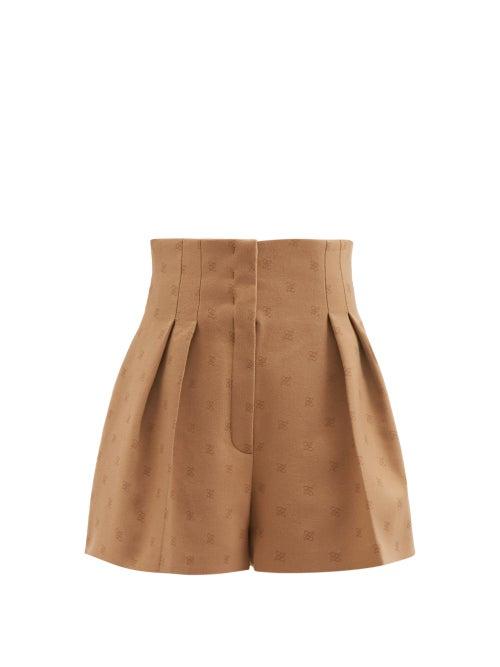 Fendi - Karligraphy Ff-logo Jacquard Wool-blend Shorts - Womens - Camel