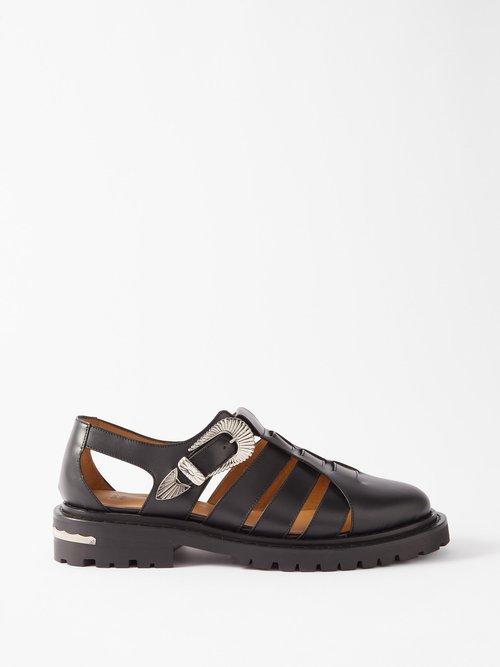 Toga Virilis - Buckled Woven-leather Sandals - Mens - Black
