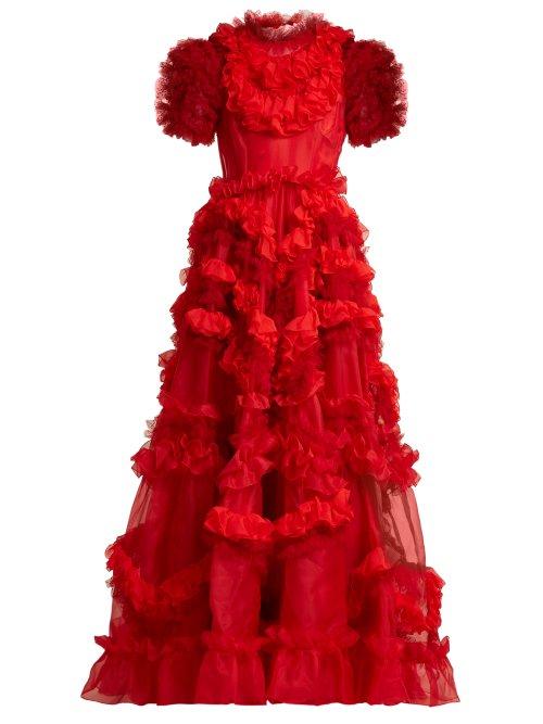 Matchesfashion.com Dolce & Gabbana - Ruffle Trimmed Silk Blend Organza Gown - Womens - Red