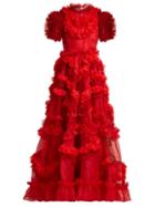 Matchesfashion.com Dolce & Gabbana - Ruffle Trimmed Silk Blend Organza Gown - Womens - Red