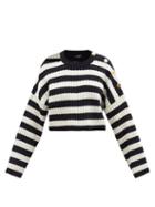 Balmain - Striped Cutout Wool-blend Cropped Sweater - Womens - Black White