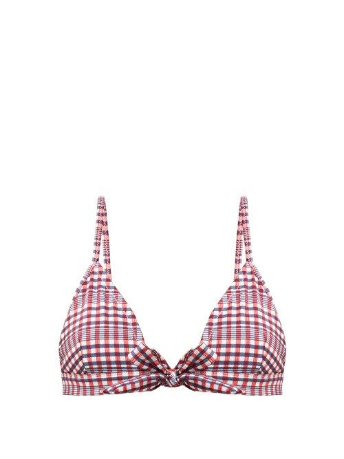 Matchesfashion.com Ganni - Mahogany Checked Triangle Bikini Top - Womens - Red