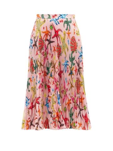 Matchesfashion.com Versace - Trsor De La Mer-print Pliss Skirt - Womens - Pink Multi
